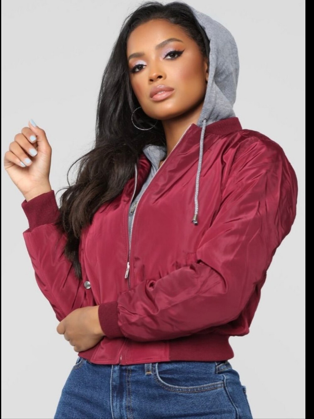 Tamara Hooded Bomber Jacket Burgundy